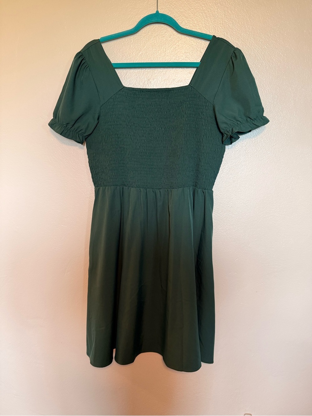 Amazon Women's Forest Green Square Neck Smocked Mini Dress